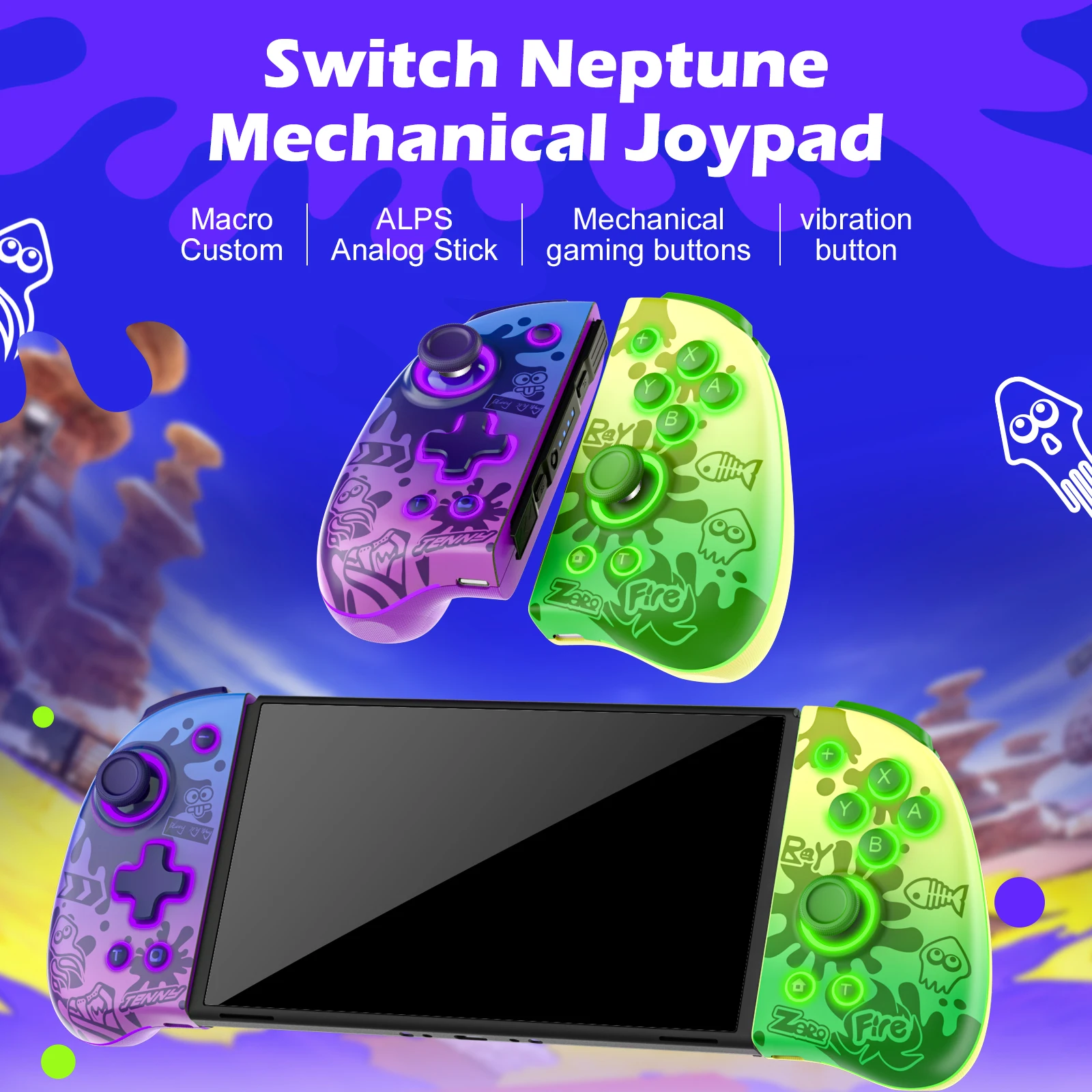 INE Neptune Mechanical Joypad for Swtich/Lite/OLED with Auto-fire Turbo Macro ALPS Analog Thumb Stick Motion Sensor