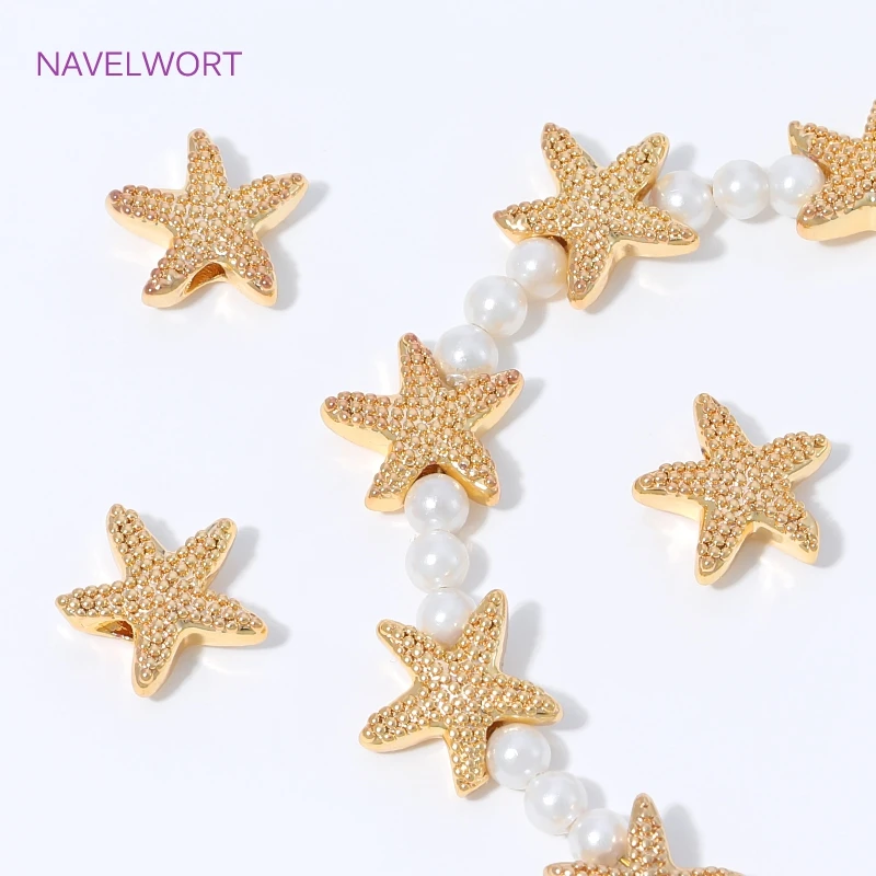 18K Gold Plated Starfish Spacer Beads For Bracelet Making,Brass Loose Beads,Separators For Beads,DIY Jewelry Making Accessories image 3