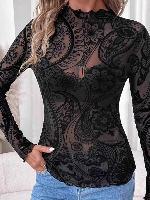 

Однотонная футболка с принтом и черной отделкой по краю, с длинными рукавами, в уличном стиле, облегающая, летняя, для женщин