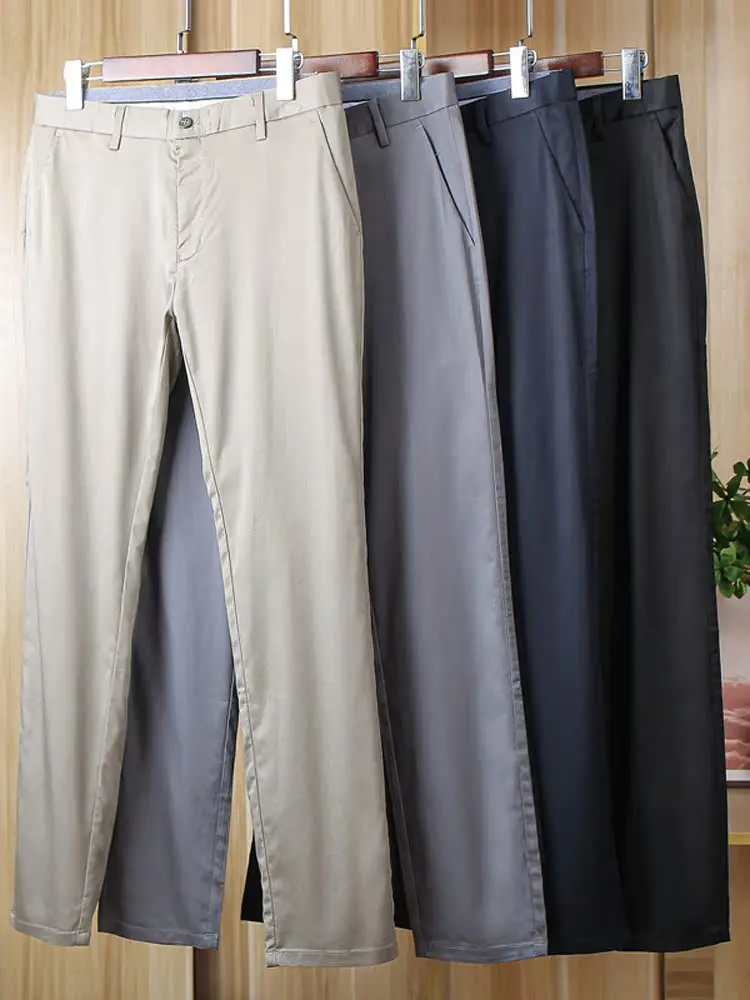 

Spring Summer Thin Silk Cotton Casual Pants Smooth Comfortable Elastic Breathable Busin Versatile Color Men's Straig...