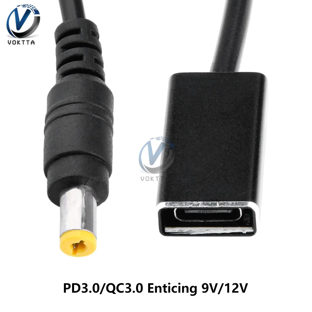 DC5V to 9V/12V USB Type-C to 5.5 * 2.1 Power Boost Line Converter Adapter PD/QC3.0 Fast Charging Deception Power Charging Cable