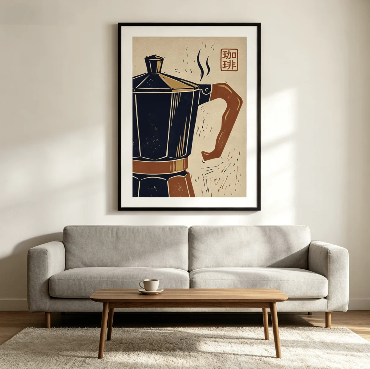 Vintage Moka Pot Wall Art Canvas Prints, Japanese Coffee Art Posters, Retro Kitchen Decor for Dining Room Cafe Bedroom Decor