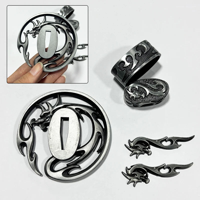 Набор Tsuba из сплава Dragon Kashira & Fushi Katana, колпачок и воротник для японского меча Wakizashi/Tanto, фитинги для сборки