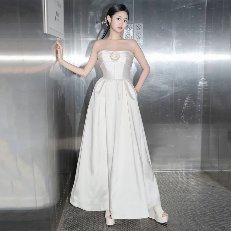 

Элегантное белое атласное свадебное платье А-силуэта для молодых женщин 8-25 лет для выездной церемонии на природе