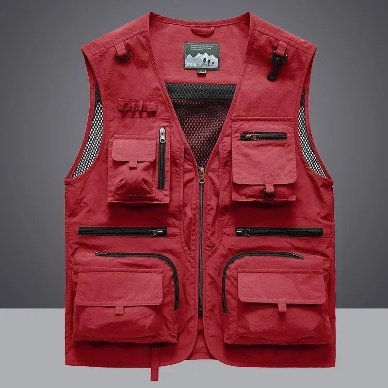 B&C New Summer Men Unloading Vest Casual Men's Photographer Waistcoat Mesh Work Sleeveless Jacket Tools Pocket Vest 6XL
