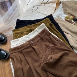 Autumn Winter New Casual Retro Corduroy Women's Pants High Waist Elastic Coffee Straight Pants Korean Office Women's Trousers