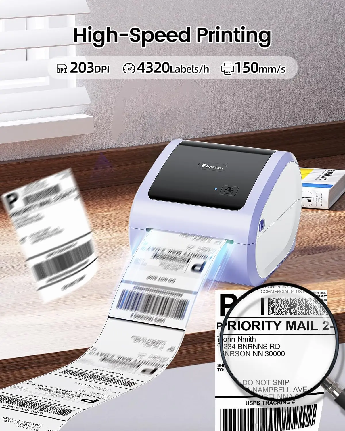 Pomemo Bluetooth Thermal Label Printer 4x6 - D520BT Thermal Shipping Label PrinterWireless Label Printer for Shipping Packages