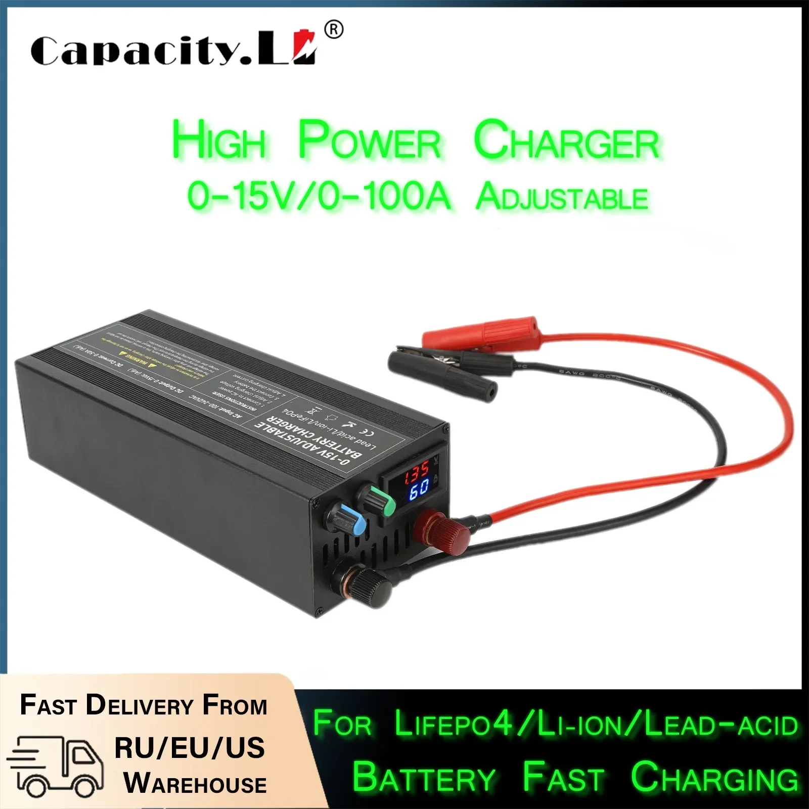 Capacity 14.6V 60A/85A/100A High Current Lifepo4 Charger For 12V Battery Pack Fast Charging Current&Voltage Adjustable Chargers