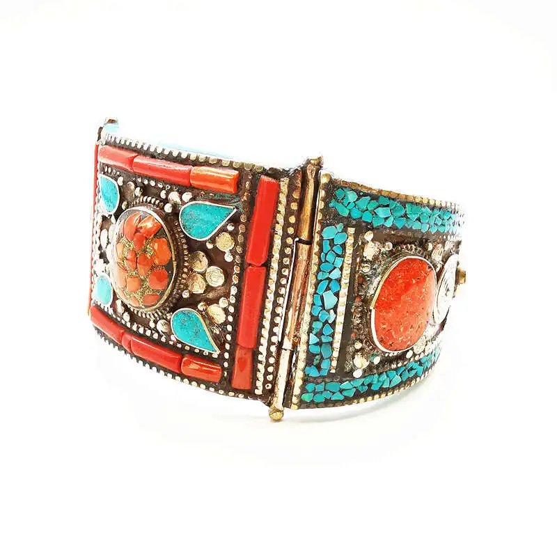 Indian Dancing Open Cuff Bangle Locket Nepal Vintage Jewelry Big Bangles for Big Women BB-485