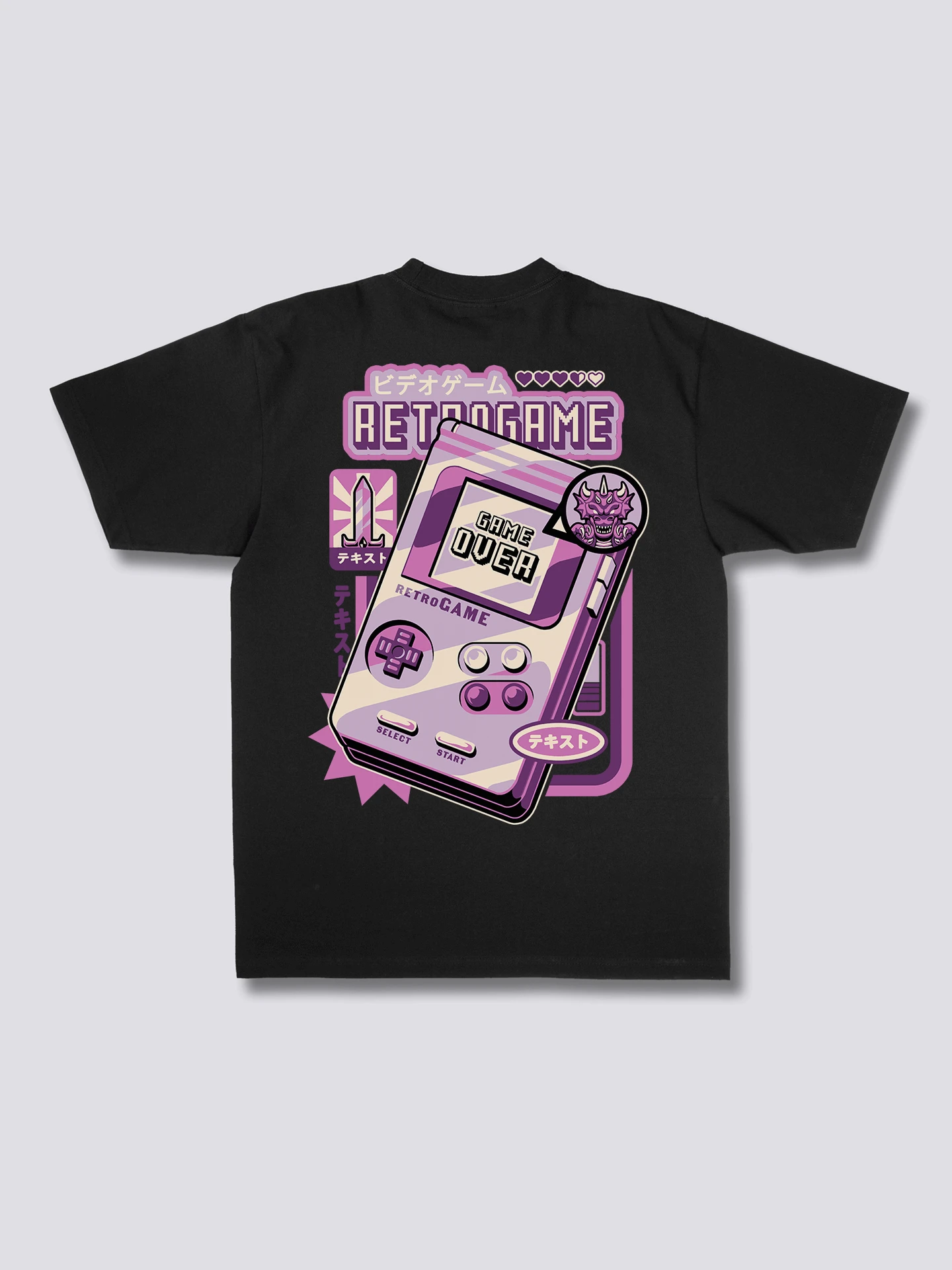 Retro Game Boy Game Over T-Shirt Japanese Vintage Purple T-Shirt Streetwear Short Sleeve T-Shirt Men Women Casual Tees