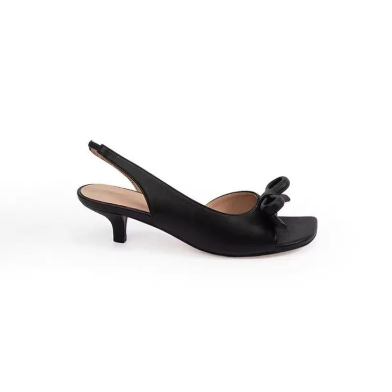 Women's French Heels Summer New BowTie Sandals Peep Toe Side Cutout Design Elegant One Strap High Heels Party&Wedding Shoes image 5