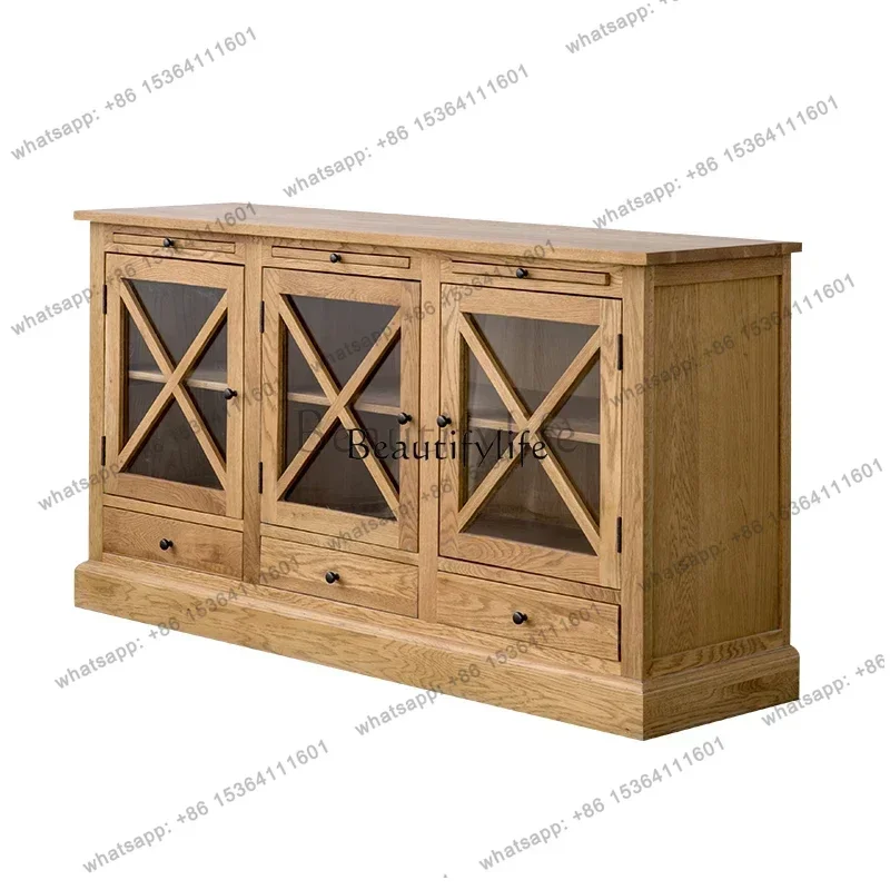 

56Sideboard Cabinet American Original Oak Country TV Solid Wood Cabinet Log