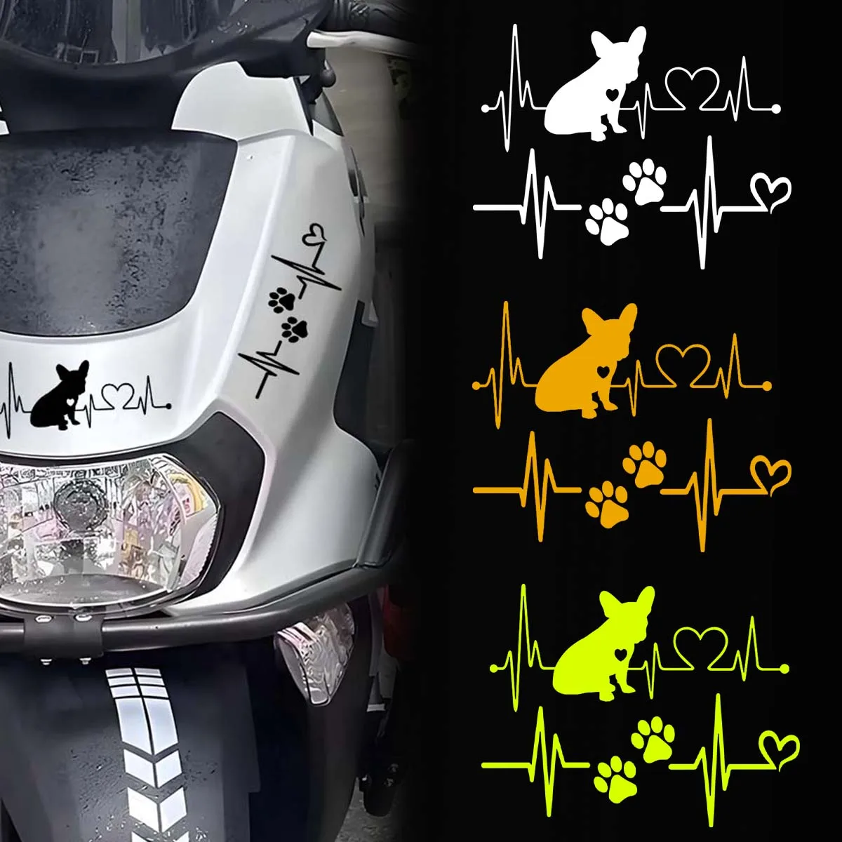 

Paw Print Heartbeat Reflective Motorcycle Stickers Moto Bike Scooter Fuel Tank Tail Box Body Decorative Vinyl Accessories Decals