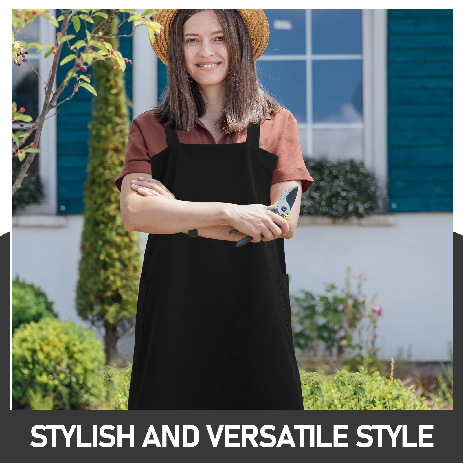 

Breathable Cotton Linen Apron Cross Back for Women Kitchen Cooking Baking Gardening Apron with Pockets Comfortable Multi Use