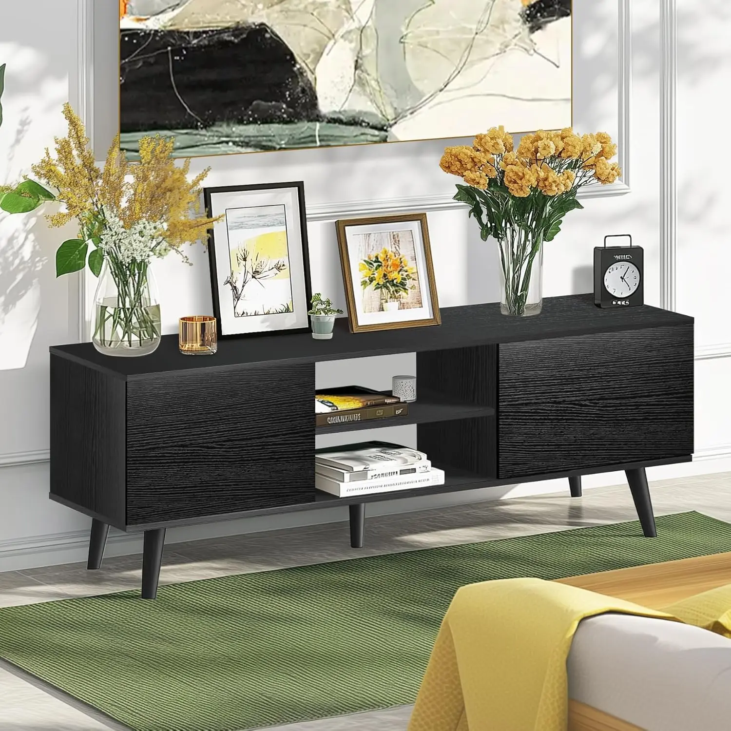 

Современная деревянная подставка под телевизор для телевизора 55 60 дюймов, развлекательный центр середины века с мягкими дверцами шкафа для хранения вещей