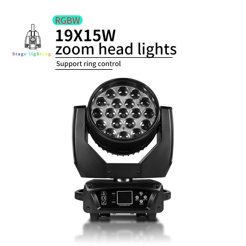 

Светодиодный прожектор 19x15W RGBW с электронным зумом, управлением DMX для диджеев, дискотек, крупных мероприятий, концертов, свадеб, сценических выступлений
