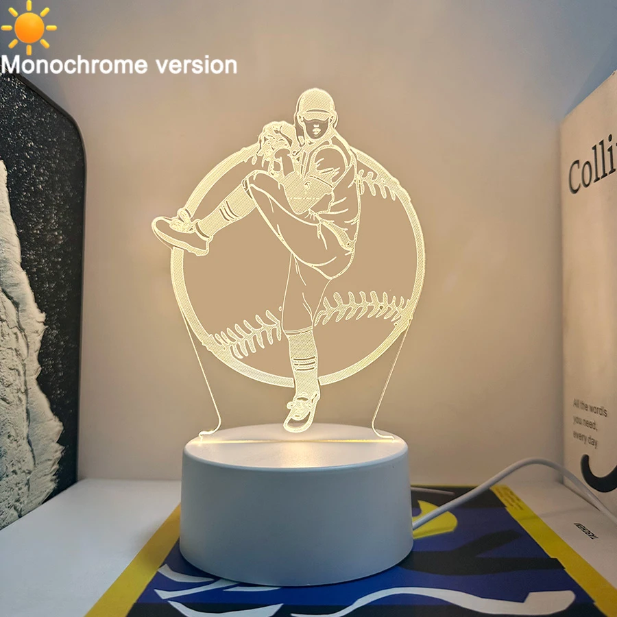 

1pc USB-powered 3D baseball player creative nightlight, home, table, living room decor, birthday gift nightlight