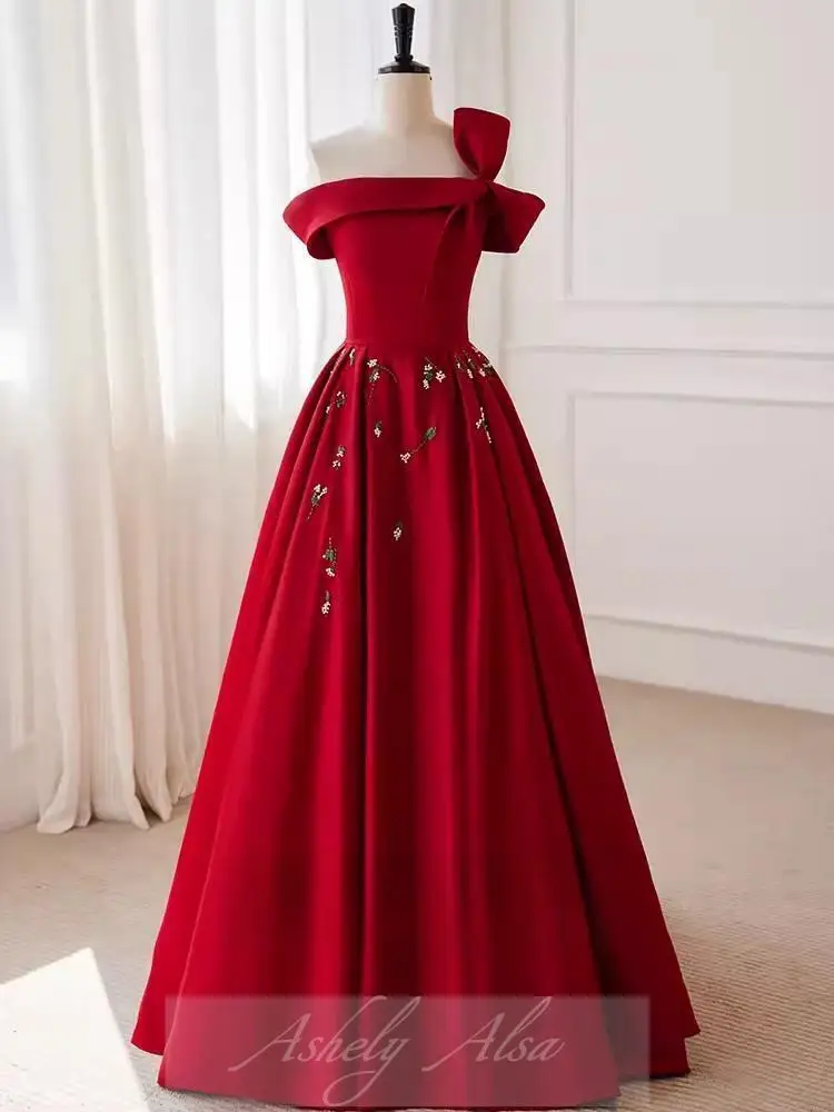 Robe trapèze longue en satin cristal rouge vin pour femmes, robes de Rhélégantes, occasion formelle, événement, robe de soirée de mariage, image réelle, 2024