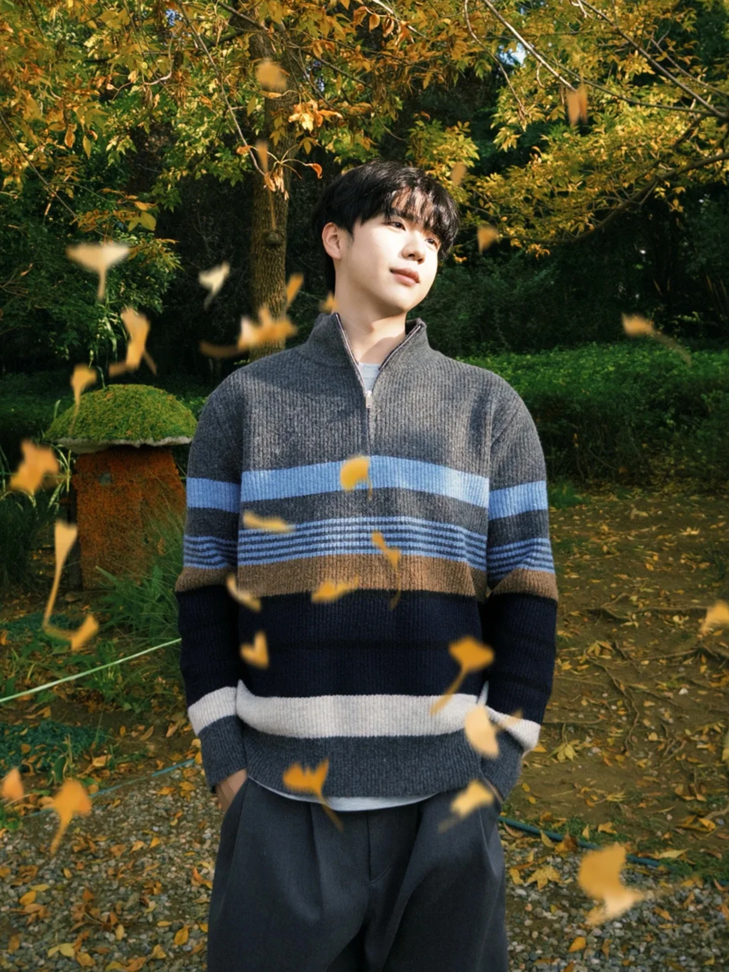 

Мужской вязаный свитер Lazy Sle в полоску в стиле ретро на молнии, повседневная простая осенне-зимняя верхняя одежда для молодых мужчин, защита от тепла