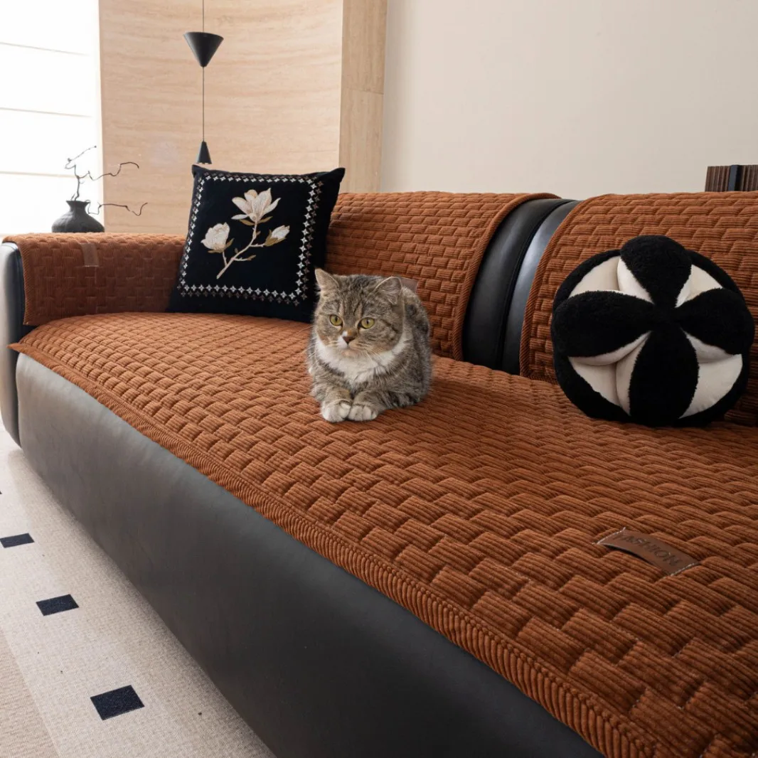 Thicken Corduroy Sofa Cover Solid Color Machine Washable Non-Slip Seat Pad Oil Absorbent Couch Sectional Sofa Cushion Protector