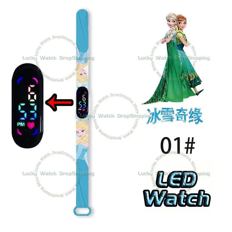 Jam Tangan Digital Anak Disney Frozen Jam Tangan Anak Kartun Action Figure Elsa Anna LED Sentuh Kedap Air Elektronik Hadiah Ulang Tahun