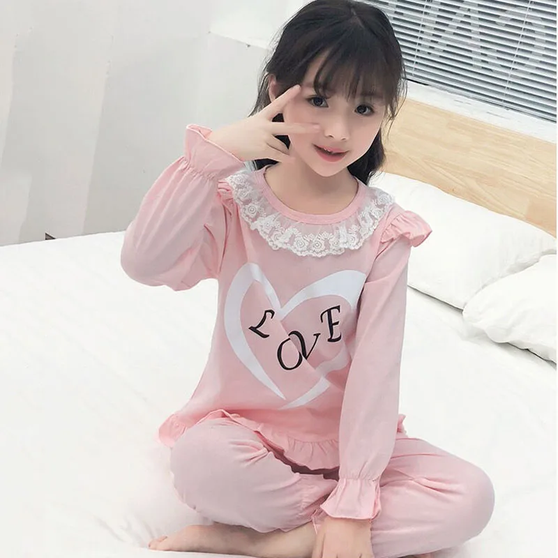 Princess Style Spring Autumn Pure Cotton Long Sleeve Suit Girls' Pajamas Set Children's Homewear Long Sleeve Trousers Pajamas