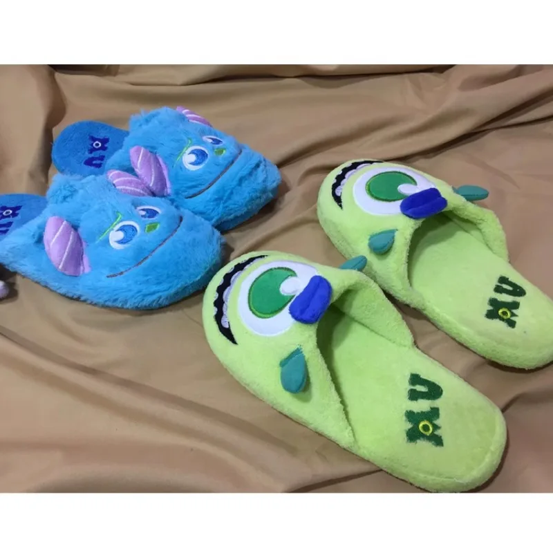 Disney Monsters University Sulley Sullivan Mike Wazowski Plush Slippers for Home Cartoon Winter Shoes Child Adult Toys Gifts