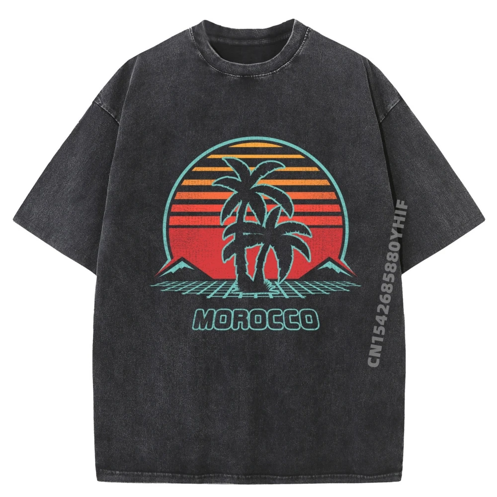 

Morocco Retro Vintage Hiphop Streetwear High Quality Men's T-Shirt Casual Washed Shirt Mens Graphic Tees