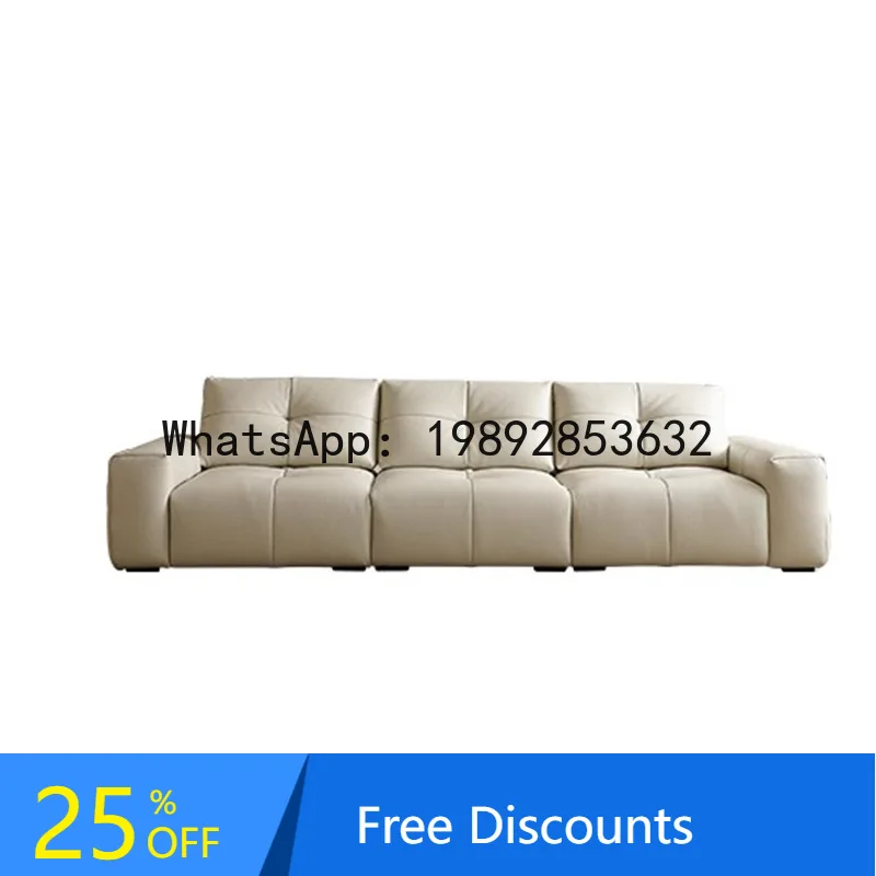 CZ Tofu Block Italian Minimalist Vintage Style Deep Seat Movable Backrest Genuine Leather Sofa