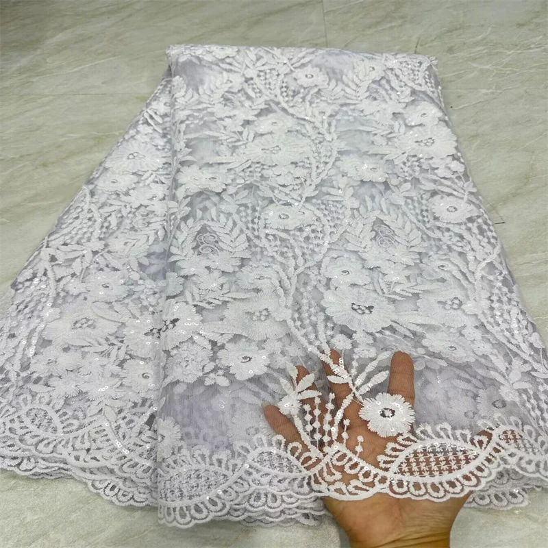 

White African Lace Fabric High Quality Lace Hot Sale Embroidery French Tulle Lace Fabric Nigerian Lace Fabric For Wedding Dress