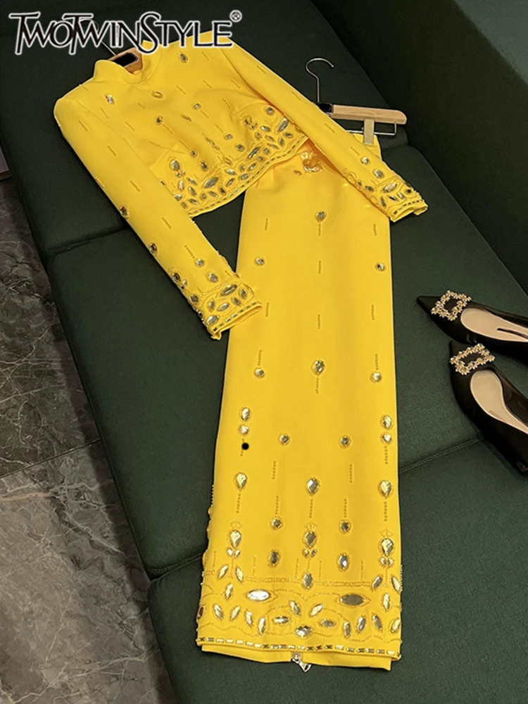 TWOTWINSTYLE Dwuczęściowy zestaw dla kobiet ze stójką i długim rękawem z zamkiem błyskawicznym Spódnica damska KSE 504167