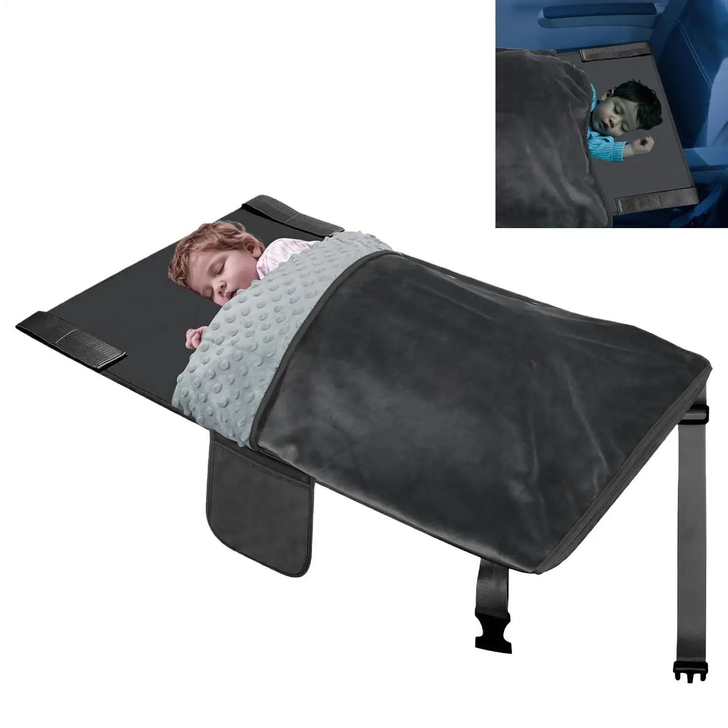 Kids Airplane Bed Portable Soft Folding Airplane Travel Bed With Blanket For Travel Vacation Long Trip Cabin Layover Overnight