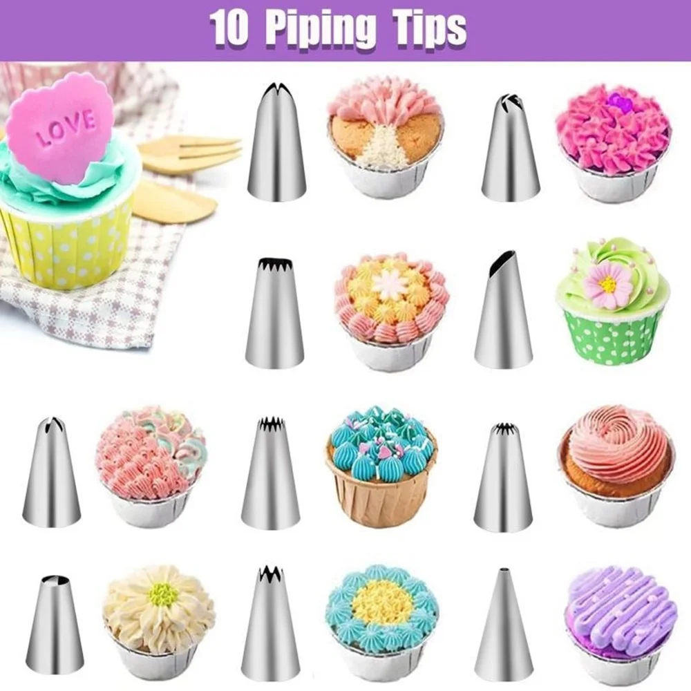 40pcs Silicone Piping Bags and Tips Set Cake DIY Decorating Kit with Stainless Steel Nozzle Reusable Silicone Pastry Baking Tool