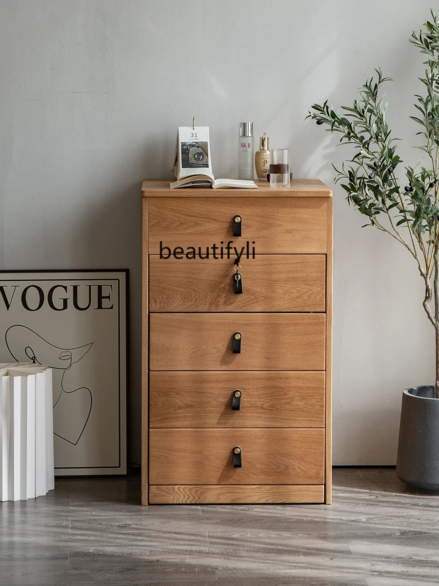 

Solid Wood Dressing Table Bedroom Modern Simple Small Apartment Bedside Chest of Drawers Dresser Integrated Flip Storage Cabinet