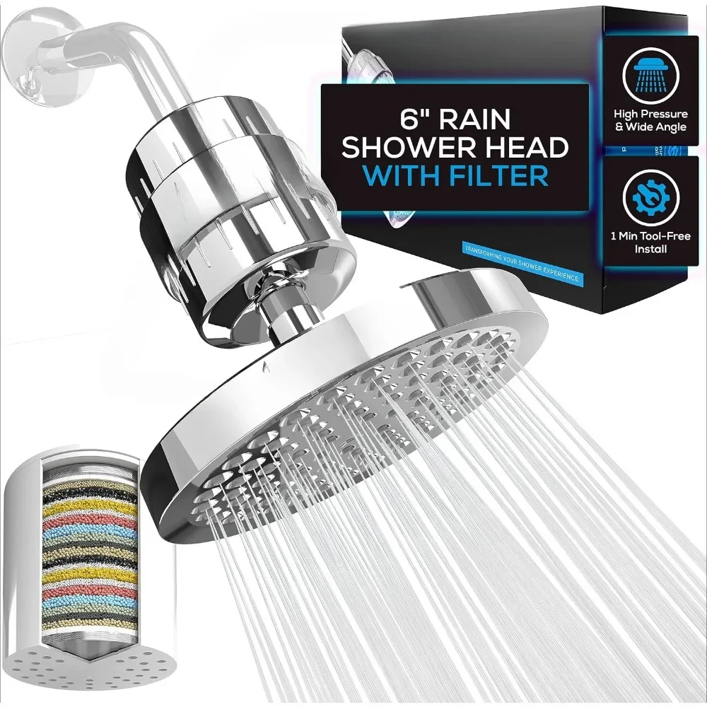 

Filtered Shower Head Set 23 Stage Shower Filter - Reduces Chlorine and Heavy Metals - High Pressure