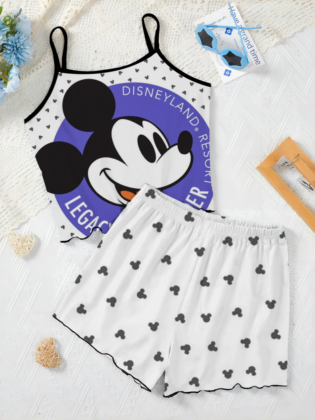 Mickey Minnie Mouse T-Shirt Top Korte Sets Voor Dames 2 Stuks Thuisjurk Damespak Disney Sla Trim Pyjama Rok Elegant