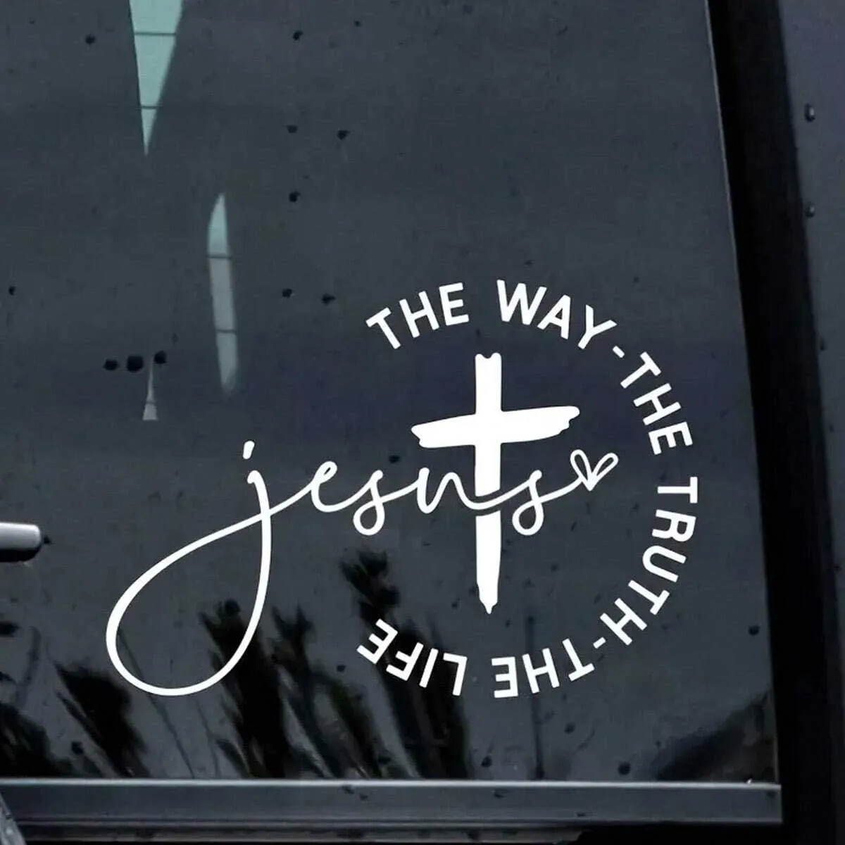 Pegatina cristiana para coche con diseño de la Vía de Jesús - patrón de cruz con cita de "Camino, Verdad, Vida" para decoración exterior del coche