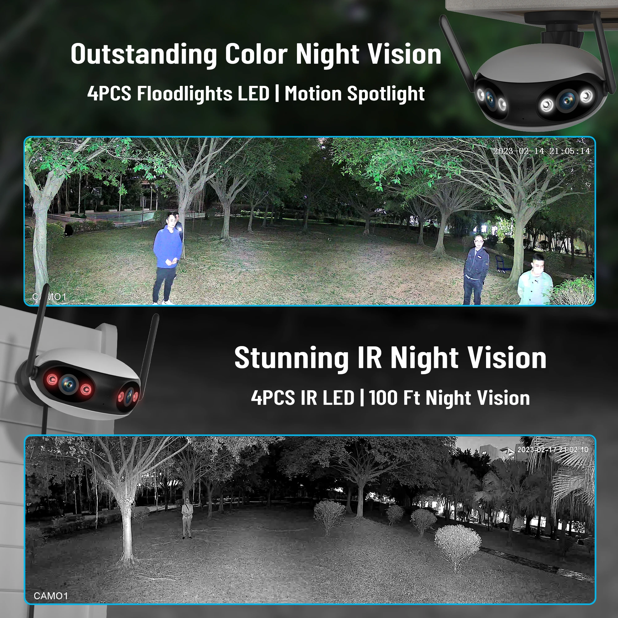 Fisheye IP Camera Outdoor 4MP 180° degree Wide View Angle Panoramic WIFI Dual Lens AI Human Detection dual light Security Cam