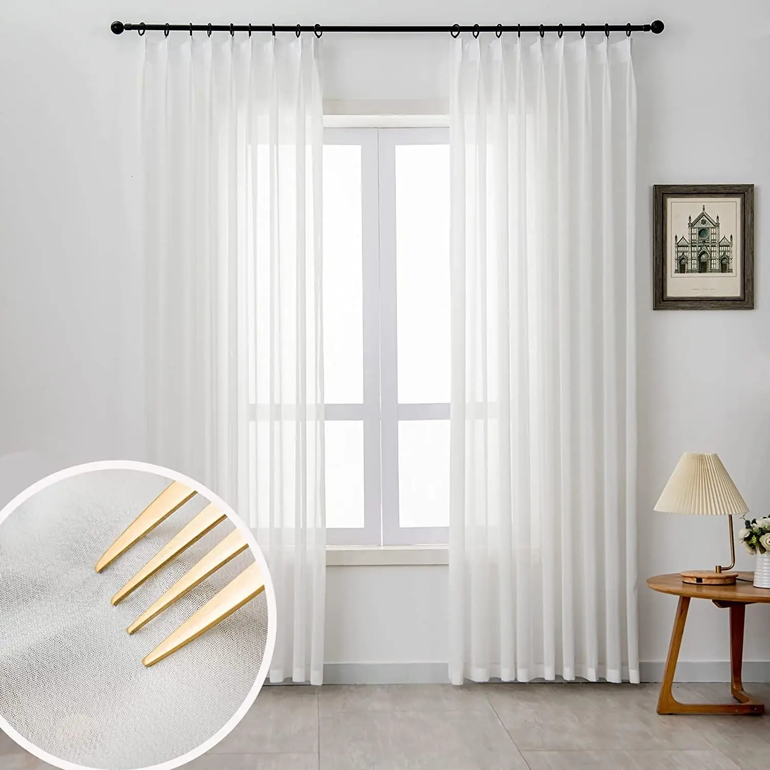 

Pinch Pleated Sheer Curtains 102 Inch Length 2 Panels for Living Room Bedroom Light Filtering Chiffon Curtains
