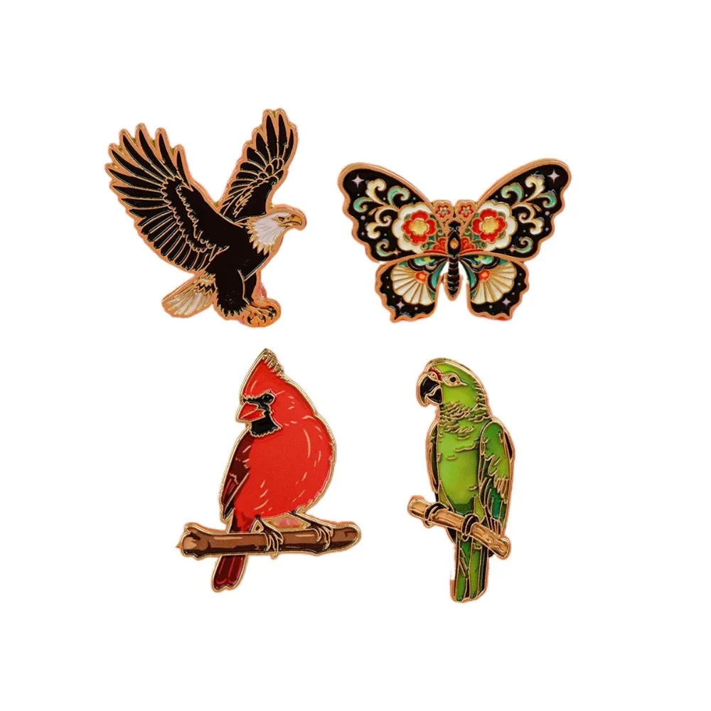 Bird Butterfly Enamel Pin Eagle Parrot Cardinal Brooch Colorful Insect Animal Alloy Lapel Pins for Jacket Backpack Hat DIY Gift