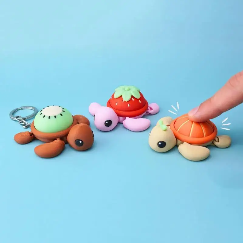 Stress Relief Cute Turtle Clicker 3D Fruit Design Fidget Toy Keychain Bag Charm for Kids Adults Holiday Gifts