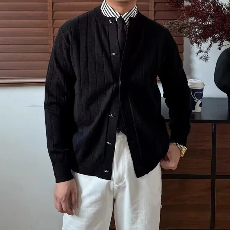 مكتب رجال الأعمال ملابس خارجية غير رسمية الخريف الشتاء موضة بلون سترة متماسكة القمم للرجال Vintage البلوزات المال القديم #3