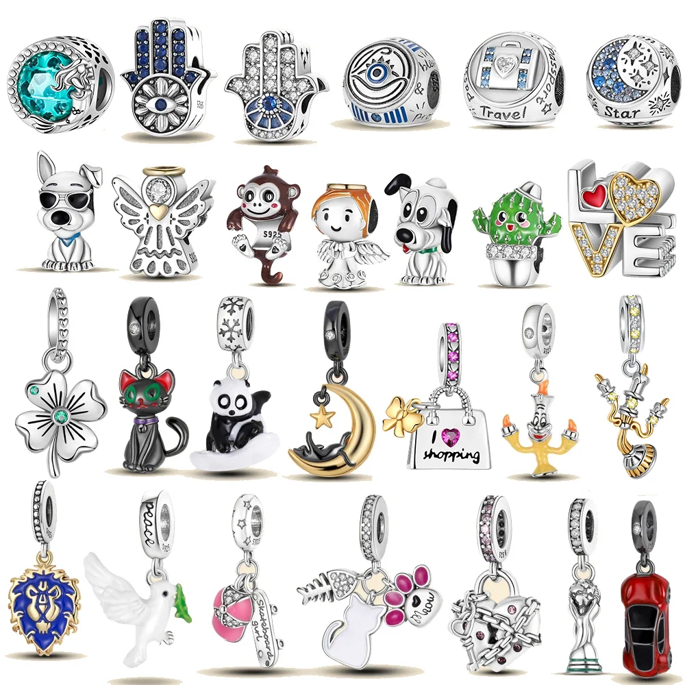 

New 925 Sterling Silver Beads Lion Animal Angel Charms Fit Pandora 925 Original Bracelet Beads for Jewelry Making Women Gift