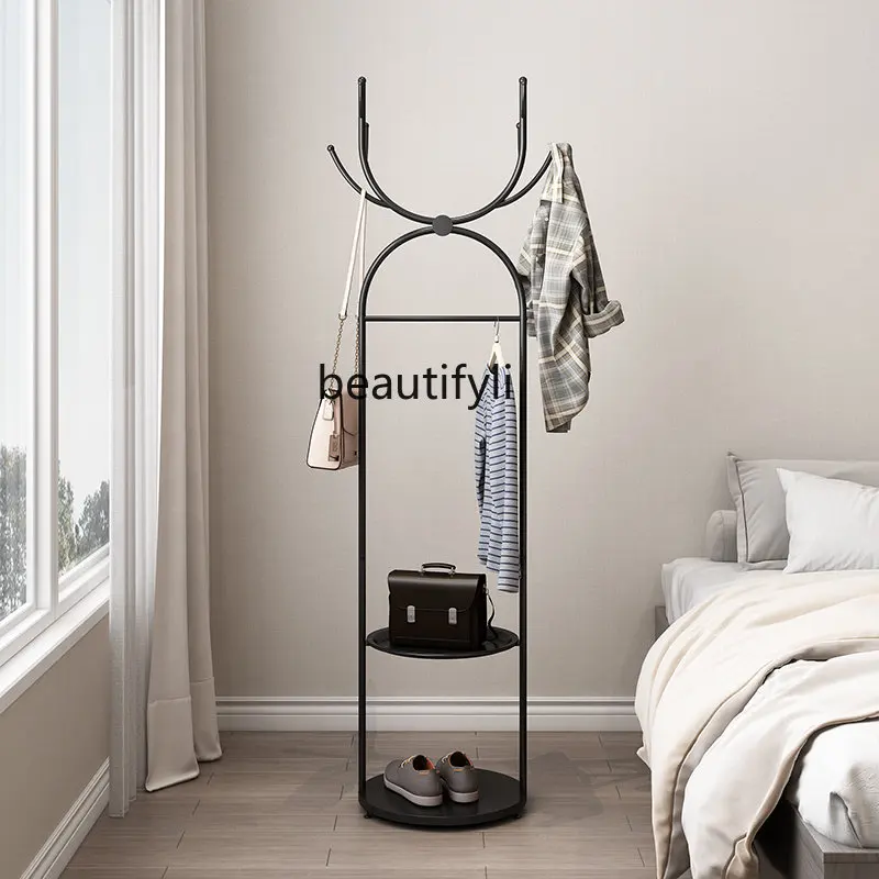 Nordic Coat Rack Floor Bedroom and Household Fashion Double Layer Storage Organizer Iron Clothes Rack