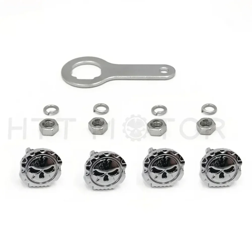 Universal Motorcycle Gear Skull License Plate Mount Hardware Wrench Lockwasher Nut 1/4