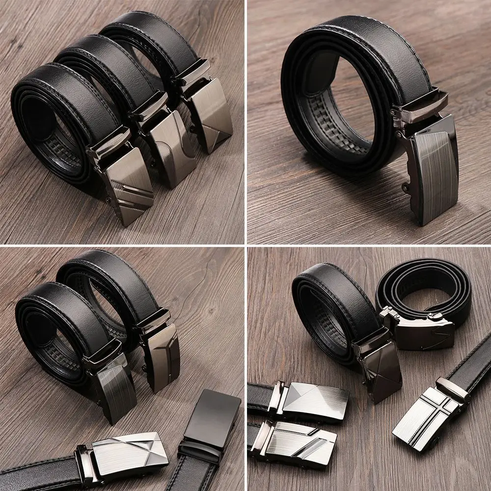 Ceinture en cuir PU pour hommes, ceinture à cliquet réglable, ceinture en métal pour jeans, ceinture de luxe pour pantalons, structure automatique, mode décontractée, affaires, 120cm