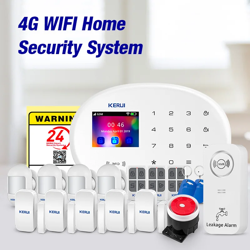 KERUI Tuya Smart App Notification 4G/WiFi Anti-theft Alarm 433mhz Wireless Alarm System Kit for Home Security PIR Motion Sensors