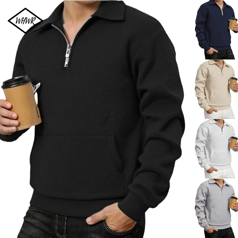 

Мужской пуловер, толстовка, винтажный вязаный жаккардовый топ на молнии с лацканами и длинными рукавами, зима-осень, повседневная уличная одежда, S-XXXL