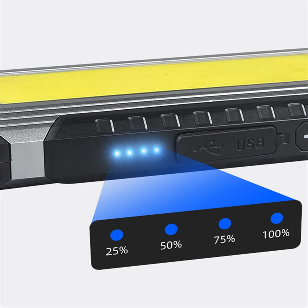 USB recarregável LED luz de trabalho, luz de manutenção, built-in 4000mAh bateria de lítio, ímã, multifuncional COB, brilho tocha