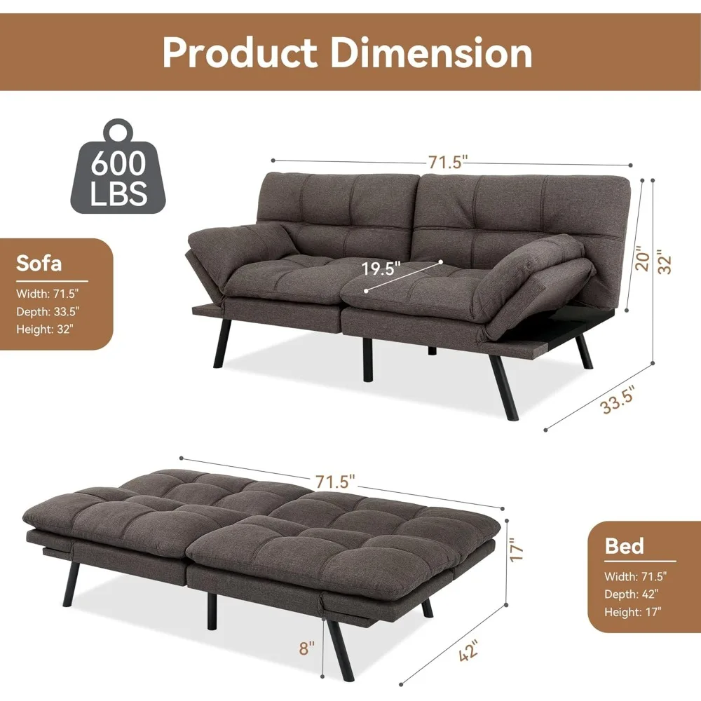 أريكة سرير فوتون، أريكة إسفنجية قابلة للتحويل، أريكة حديثة بمقعدين لغرفة المعيشة الصغيرة المدمجة والمكتب #2